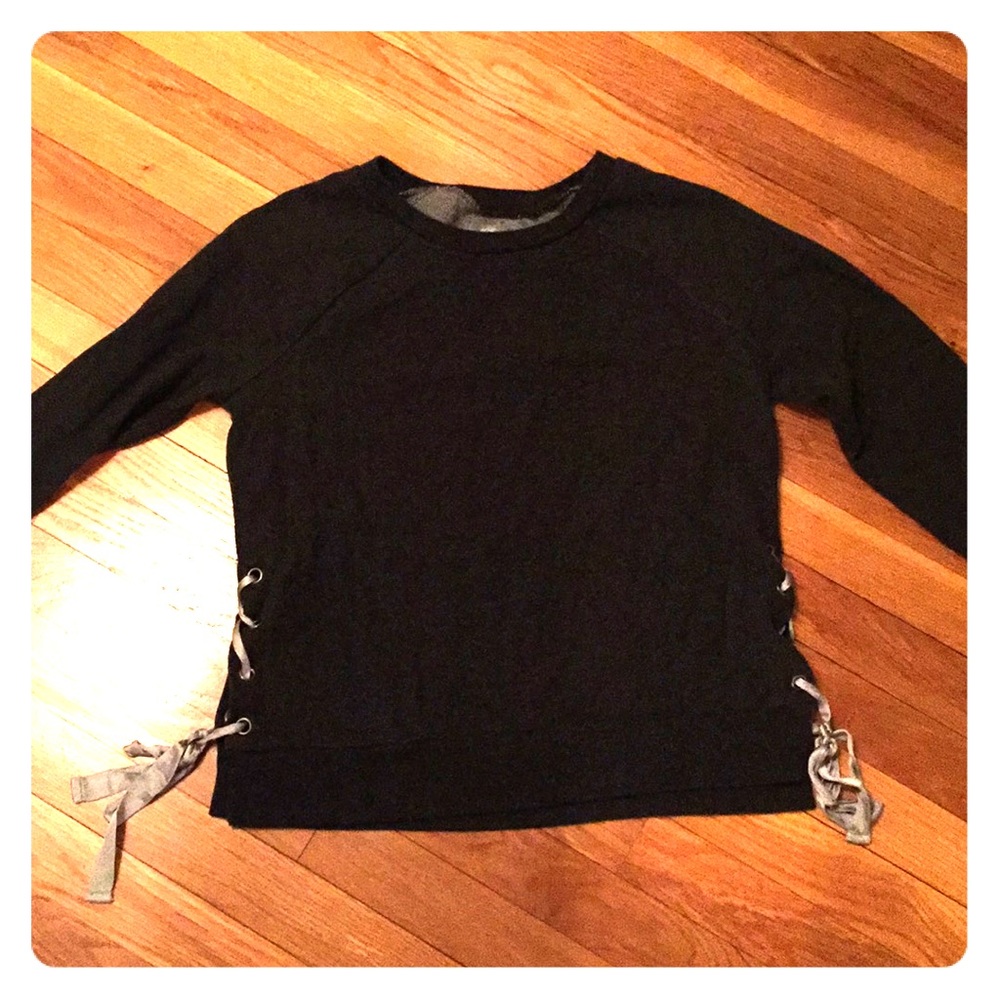 Dark gray pull over sweat shirt with ribbon detail